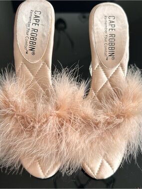 Cape Robbin Blush Feathered Slide Mules